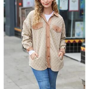 Haptics Brand Quilted Knit button-down Shacket, Tan, Size 1X